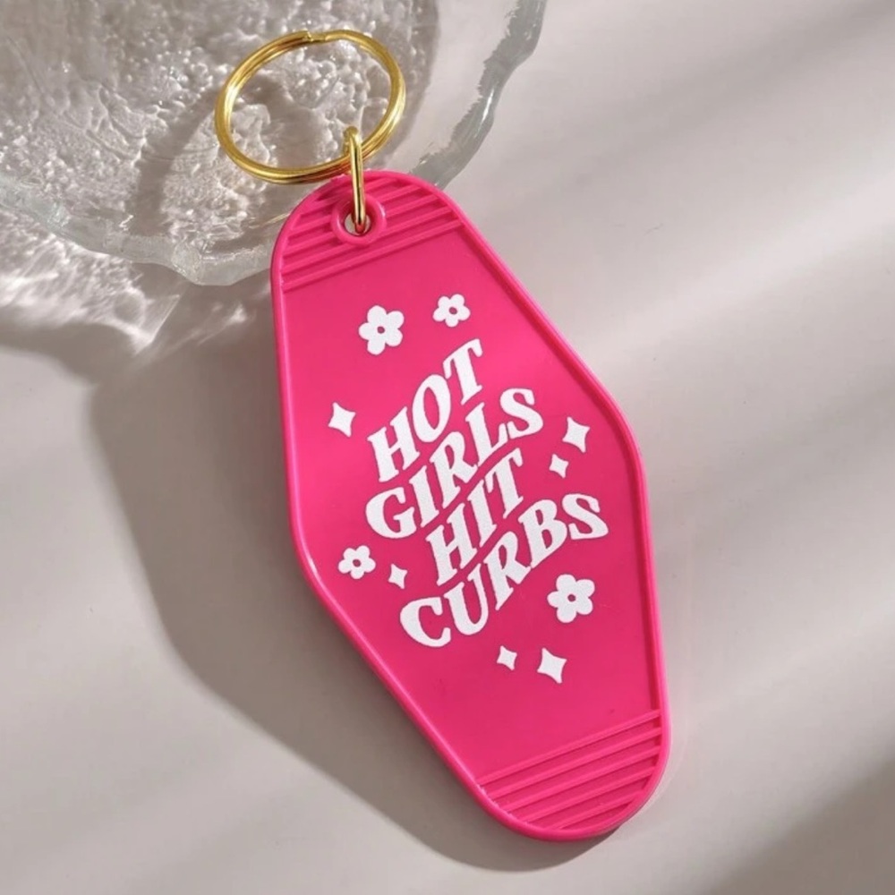 2/$10 NEW! Hot Girls Hit Curbs Funny Keychain Statement Pink Accessory